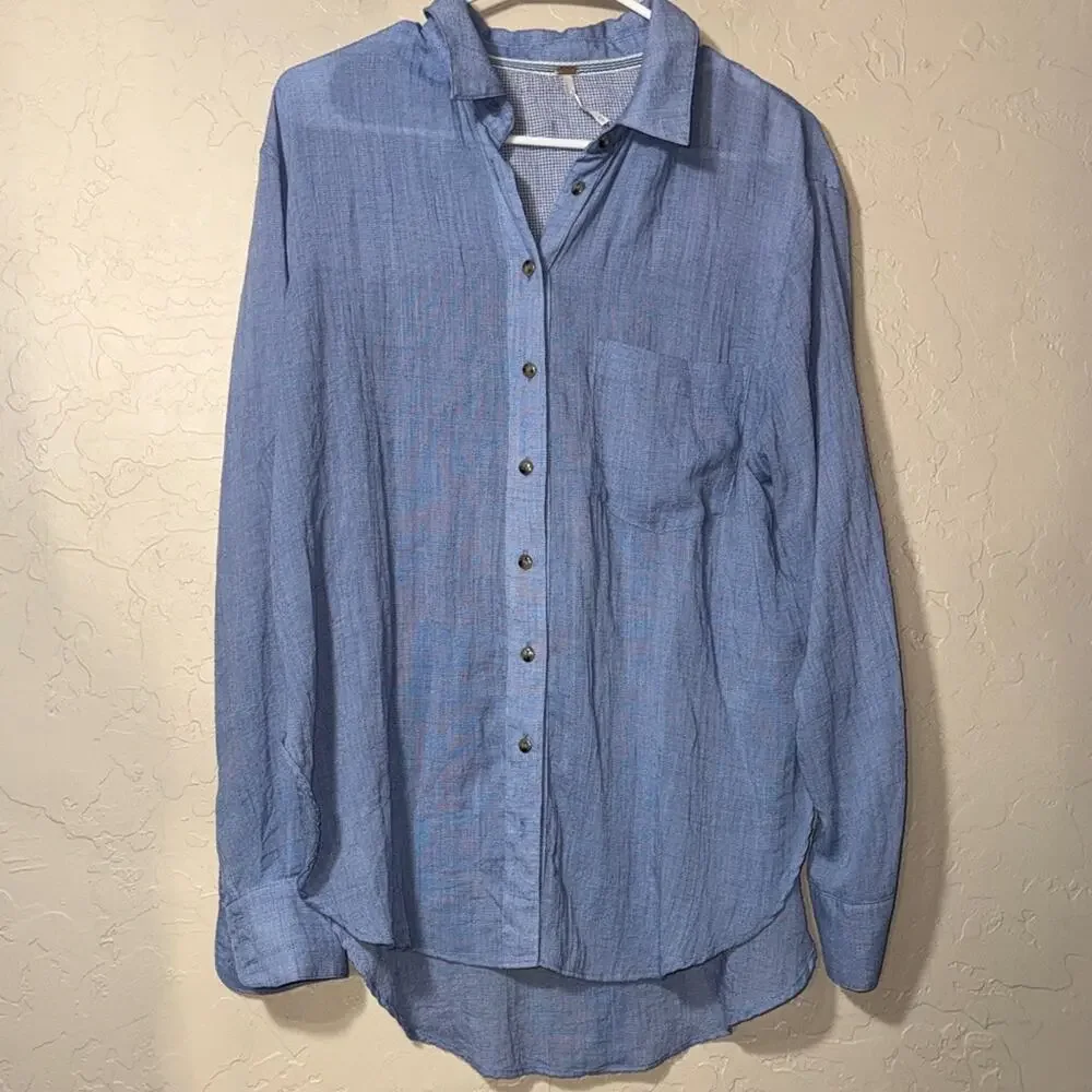 Free people that’s a wrap oversized lightweight beachy button up shirt size M - Picture 1 of 8